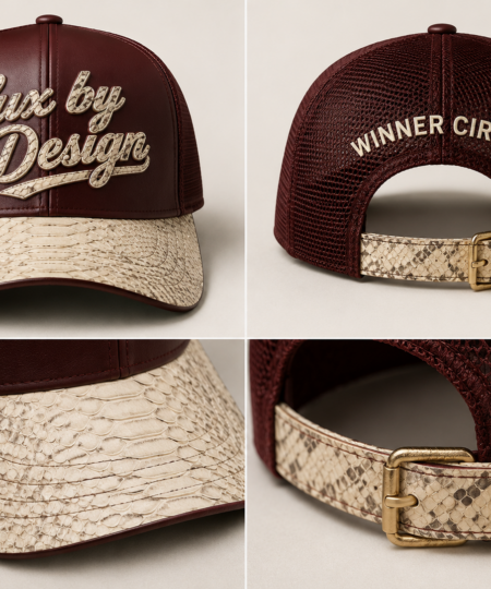 Matching burgundy/cream python trucker hat