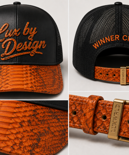 Matching black/orange python trucker hat