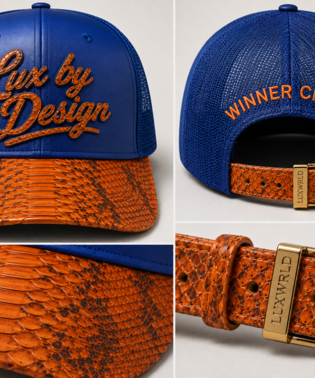 Matching blue/orange python trucker hat